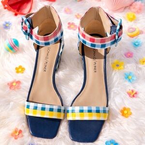 Donald J. Pliner Blue and Yellow Checkered Sandals | Size 6.5